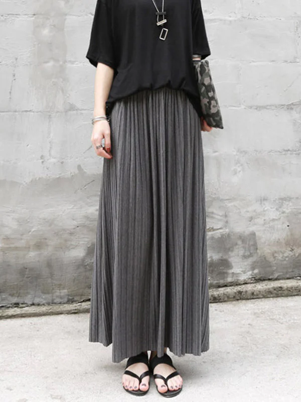 Casual Solid Color Elasticity Waist Pleated Skirts