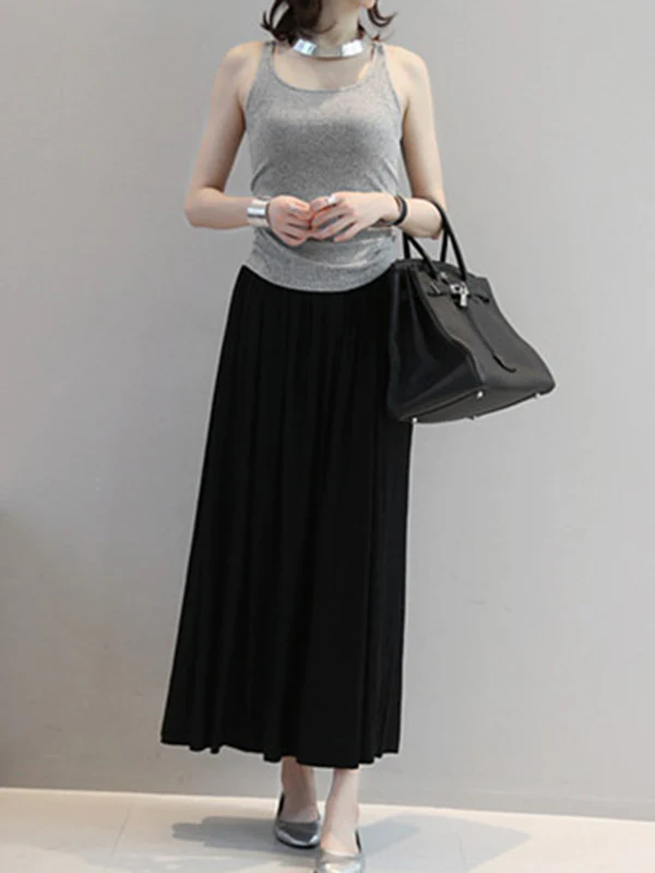 Casual Solid Color Elasticity Waist Pleated Skirts - Image 10