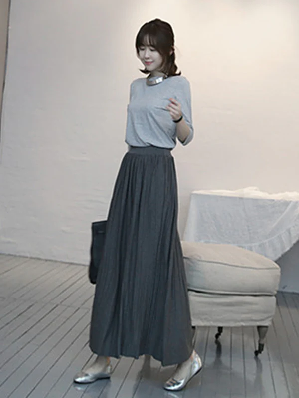 Casual Solid Color Elasticity Waist Pleated Skirts - Image 13