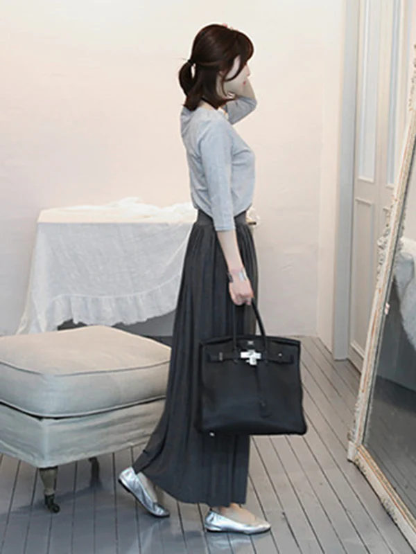 Casual Solid Color Elasticity Waist Pleated Skirts - Image 15