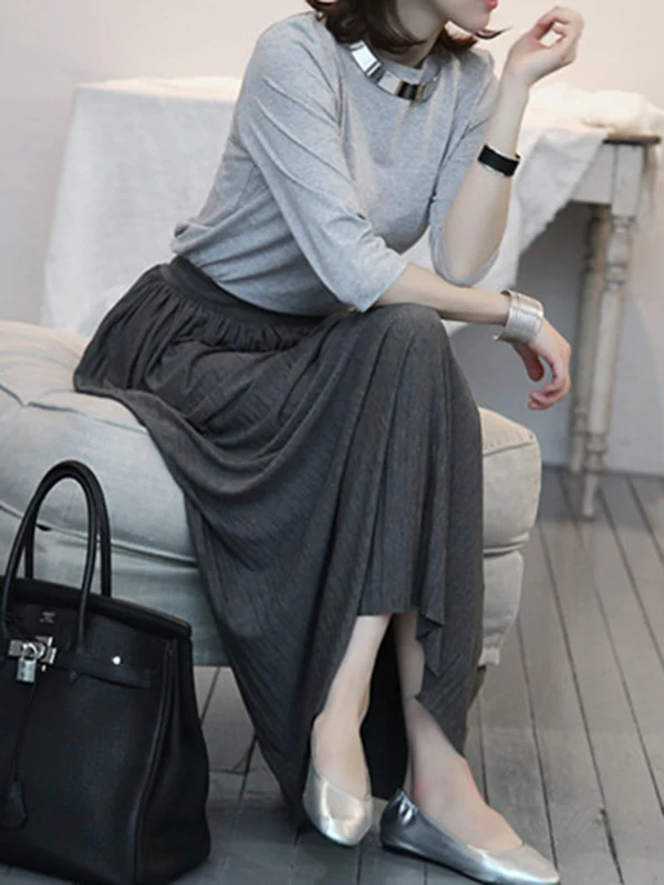 Casual Solid Color Elasticity Waist Pleated Skirts - Image 16