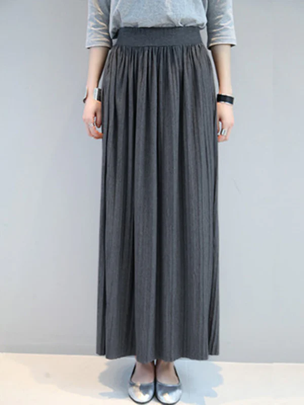 Casual Solid Color Elasticity Waist Pleated Skirts - Image 17