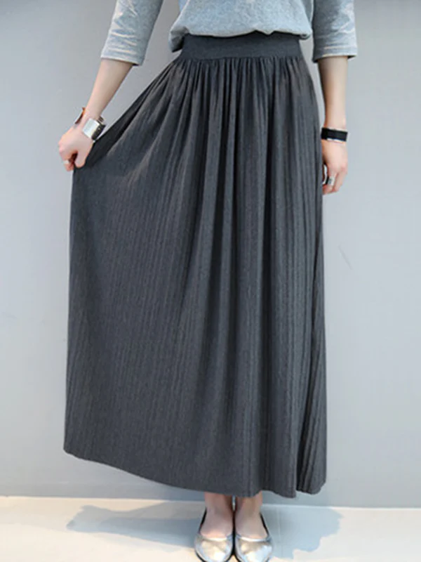 Casual Solid Color Elasticity Waist Pleated Skirts - Image 18