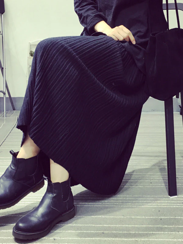 Casual Solid Color Elasticity Waist Pleated Skirts - Image 5