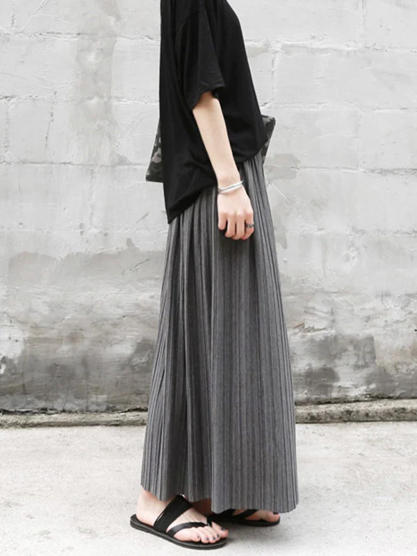 Casual Solid Color Elasticity Waist Pleated Skirts - Image 7