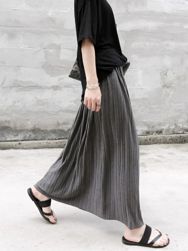 Casual Solid Color Elasticity Waist Pleated Skirts - Image 8