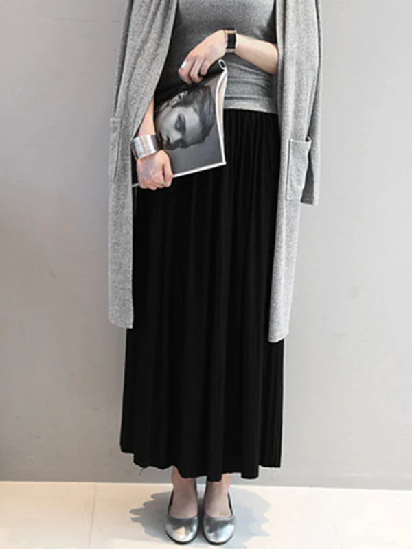 Casual Solid Color Elasticity Waist Pleated Skirts - Image 9