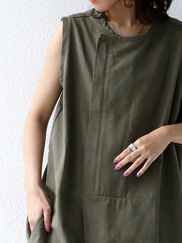 Casual Solid Color Round-Neck Sleeveless Wide Leg Jumpsuits - Image 3