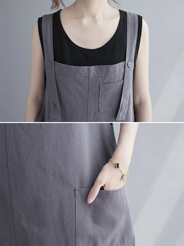 Casual Solid Color With Pocket Suspender Dress - Image 11