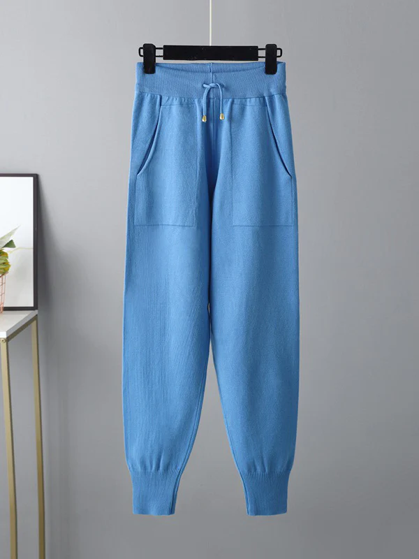 Casual Solid Long Sleeves High-Neck Sweater Tops & Drawstring Wide Leg Pants Suits - Image 15