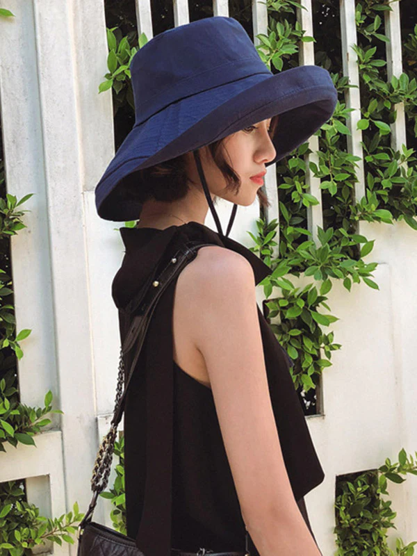 Casual Solid Sun-Protection Large Wide Brim Bucket Hat - Image 10