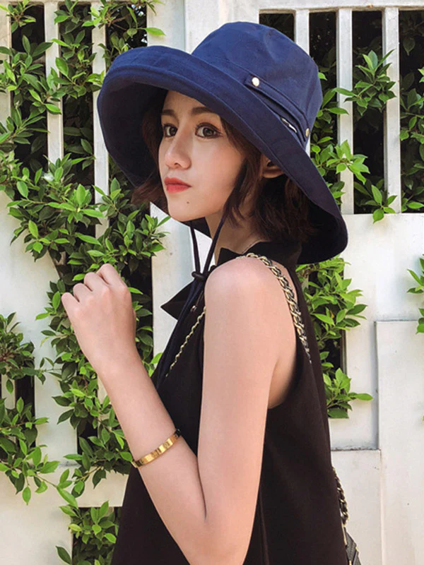 Casual Solid Sun-Protection Large Wide Brim Bucket Hat - Image 11