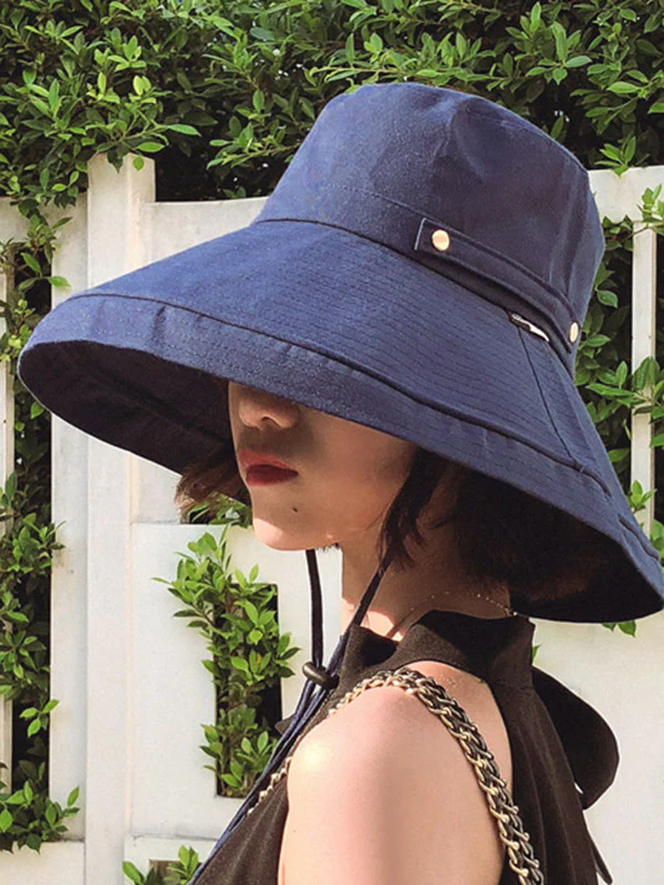 Casual Solid Sun-Protection Large Wide Brim Bucket Hat - Image 12