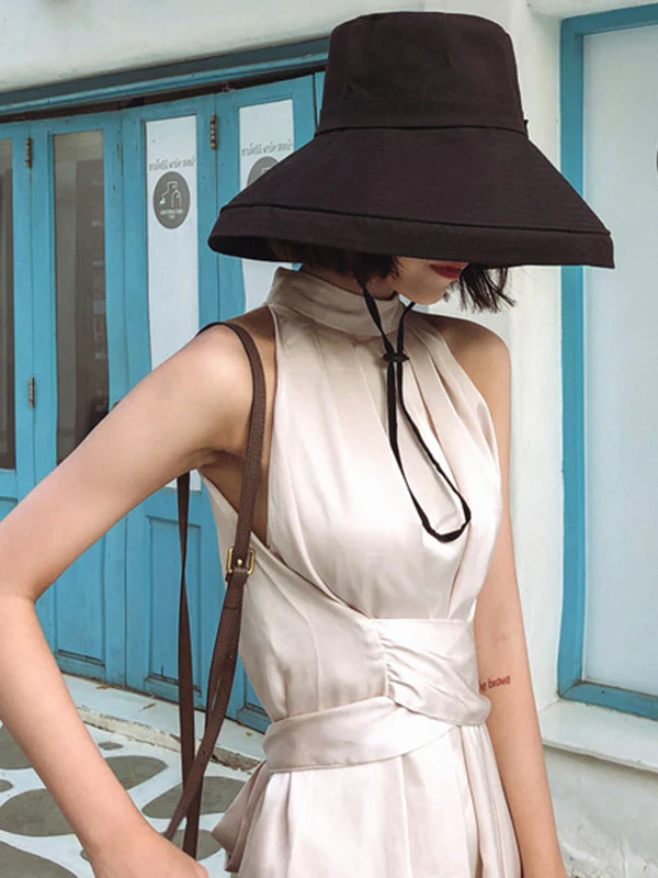 Casual Solid Sun-Protection Large Wide Brim Bucket Hat - Image 15