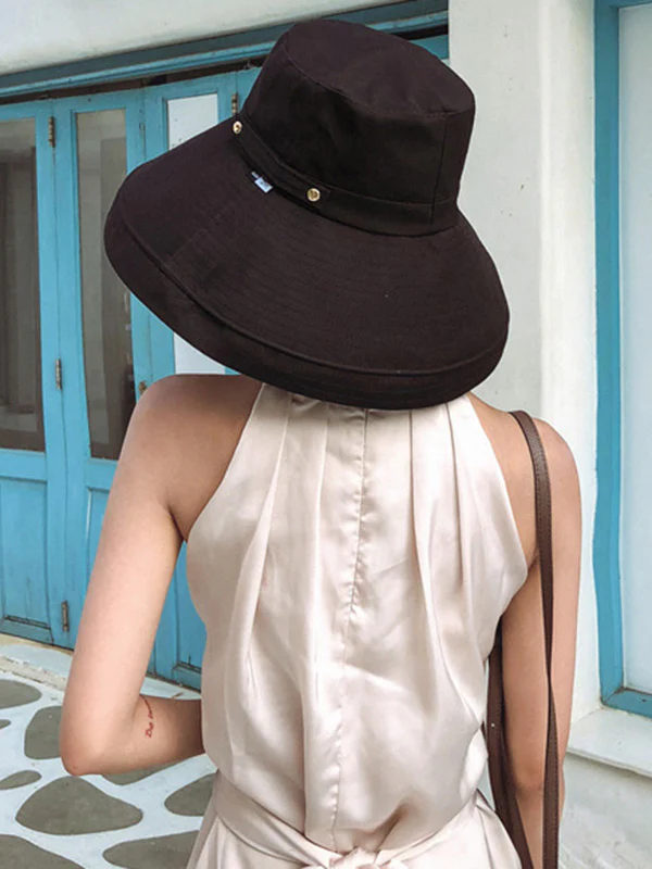 Casual Solid Sun-Protection Large Wide Brim Bucket Hat - Image 16