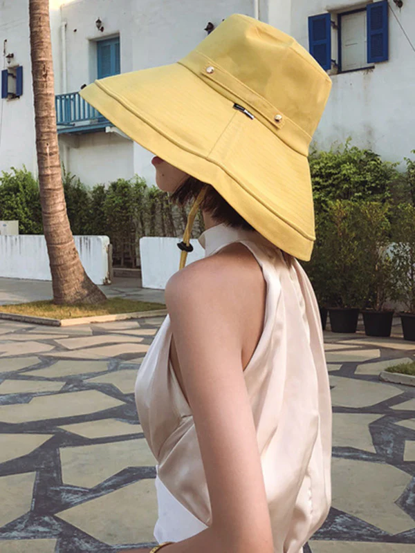 Casual Solid Sun-Protection Large Wide Brim Bucket Hat - Image 17
