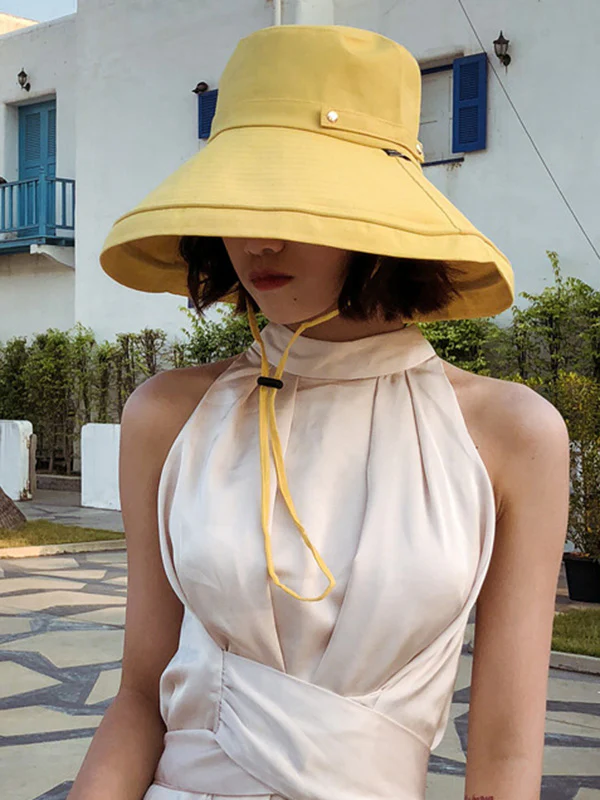 Casual Solid Sun-Protection Large Wide Brim Bucket Hat - Image 18