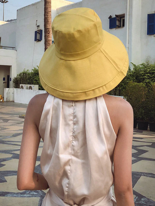 Casual Solid Sun-Protection Large Wide Brim Bucket Hat - Image 19