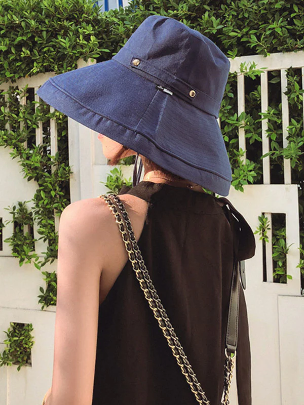 Casual Solid Sun-Protection Large Wide Brim Bucket Hat - Image 2