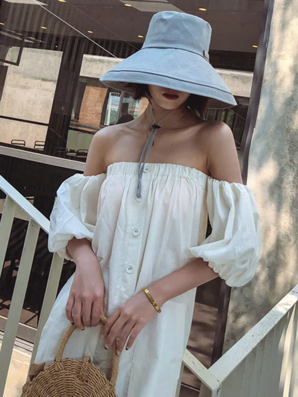 Casual Solid Sun-Protection Large Wide Brim Bucket Hat - Image 20