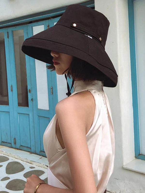 Casual Solid Sun-Protection Large Wide Brim Bucket Hat - Image 3