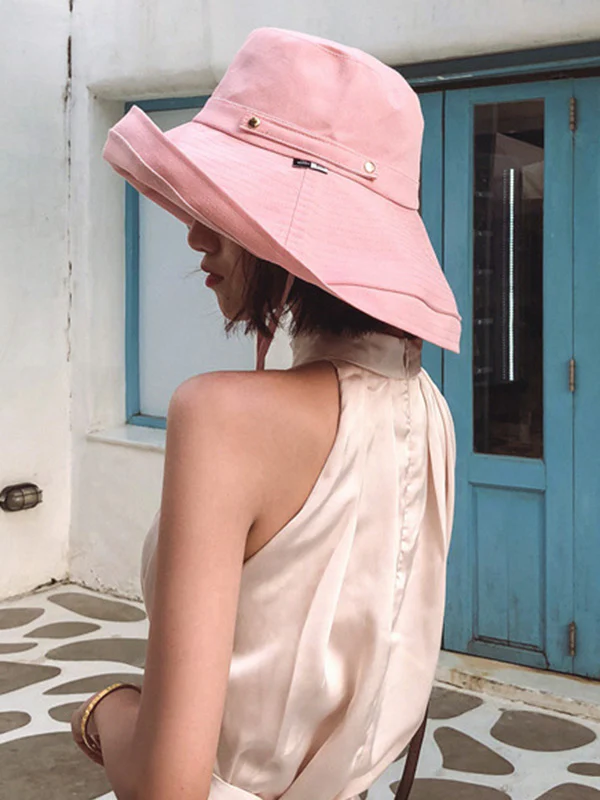Casual Solid Sun-Protection Large Wide Brim Bucket Hat - Image 4