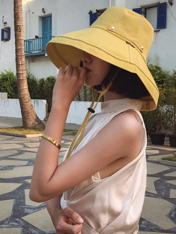 Casual Solid Sun-Protection Large Wide Brim Bucket Hat - Image 5
