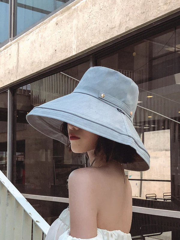 Casual Solid Sun-Protection Large Wide Brim Bucket Hat - Image 6