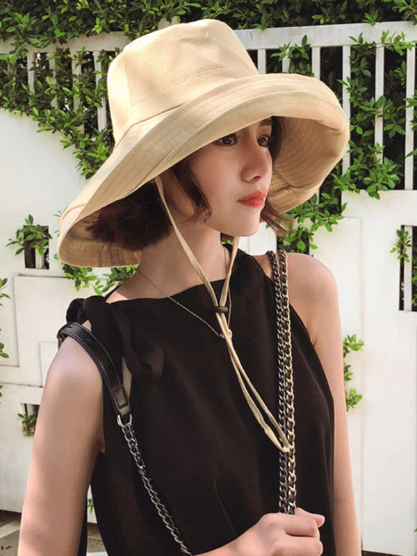 Casual Solid Sun-Protection Large Wide Brim Bucket Hat - Image 7