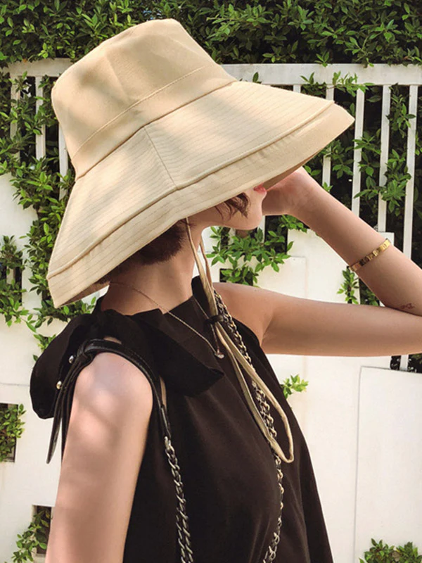 Casual Solid Sun-Protection Large Wide Brim Bucket Hat - Image 8
