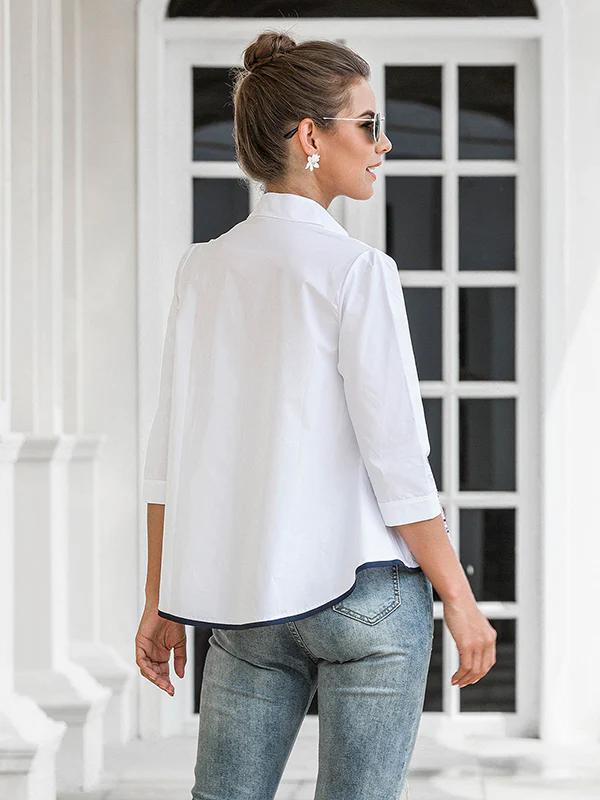Casual Three-Quarter Sleeves Loose Embroidered Stand Collar Blouses&Shirts Tops - Image 9