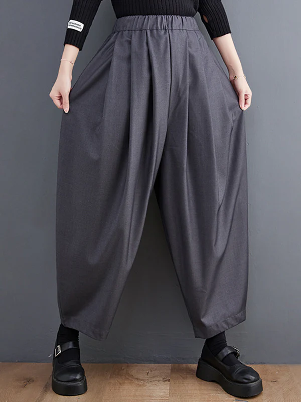 Casual Wide Leg Loose Pleated Solid Color Pants - Image 10