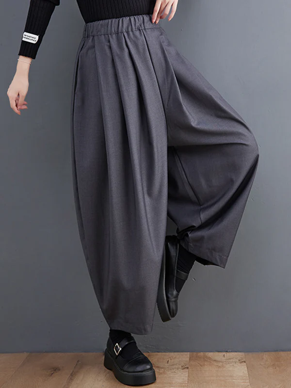 Casual Wide Leg Loose Pleated Solid Color Pants - Image 11