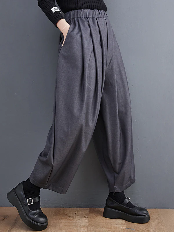 Casual Wide Leg Loose Pleated Solid Color Pants - Image 12