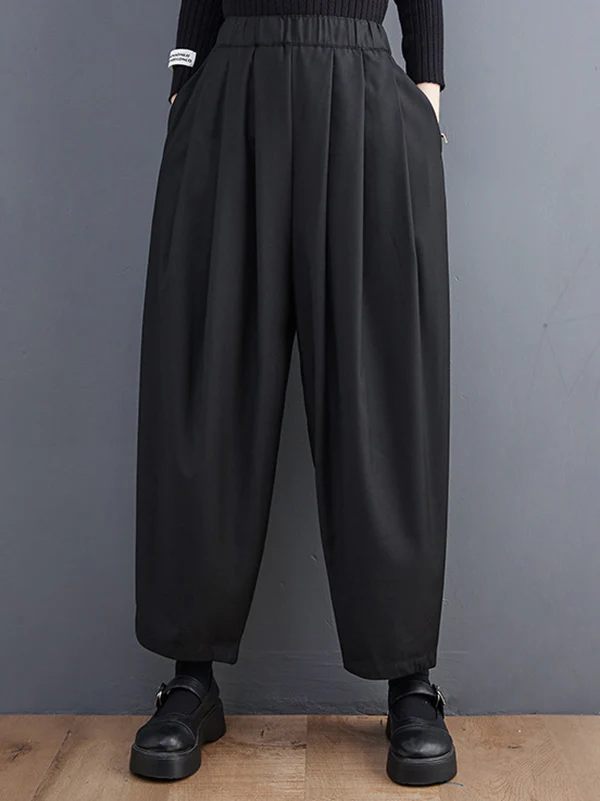 Casual Wide Leg Loose Pleated Solid Color Pants - Image 3