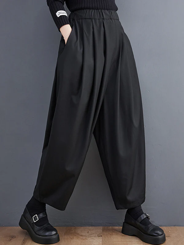 Casual Wide Leg Loose Pleated Solid Color Pants - Image 4