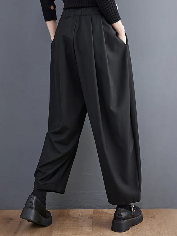 Casual Wide Leg Loose Pleated Solid Color Pants - Image 5