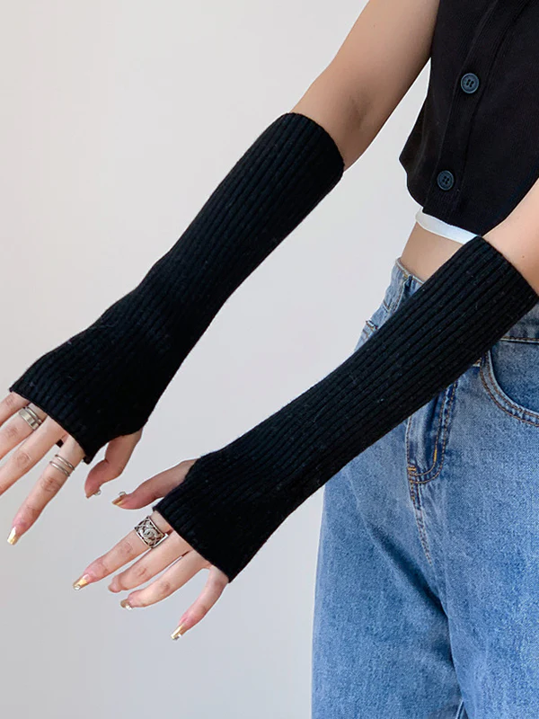 Casual Wool Knitting Keep Warm Solid Color Arm Warmers Accessories - Image 10