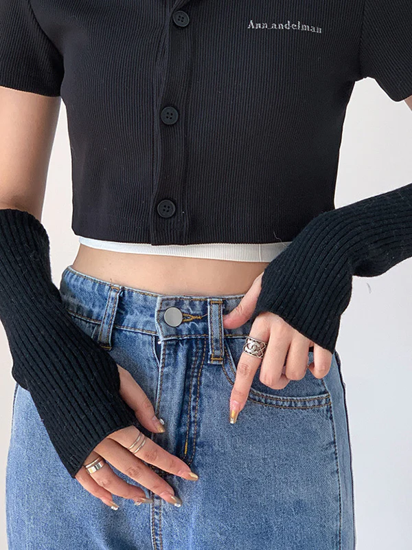 Casual Wool Knitting Keep Warm Solid Color Arm Warmers Accessories - Image 11