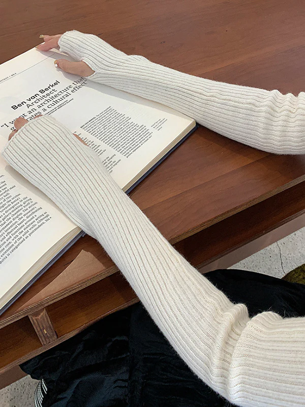 Casual Wool Knitting Keep Warm Solid Color Arm Warmers Accessories - Image 13