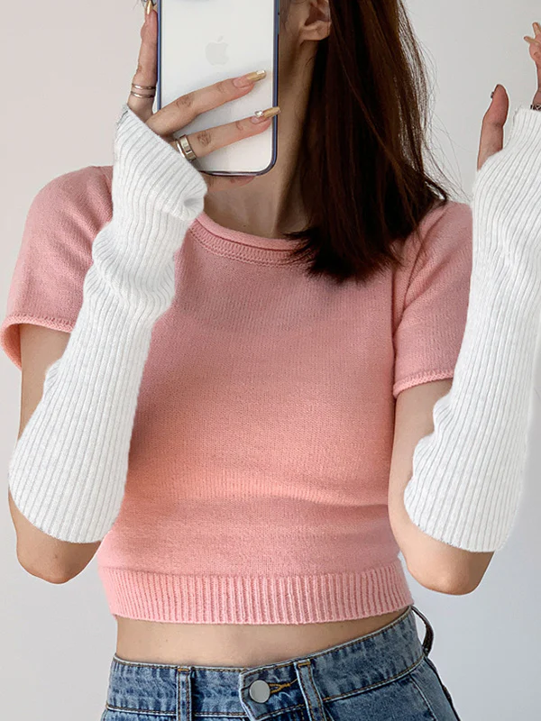 Casual Wool Knitting Keep Warm Solid Color Arm Warmers Accessories - Image 14