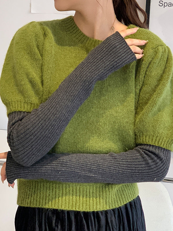 Casual Wool Knitting Keep Warm Solid Color Arm Warmers Accessories - Image 2
