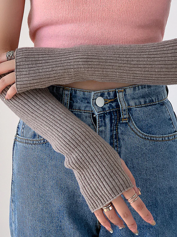Casual Wool Knitting Keep Warm Solid Color Arm Warmers Accessories - Image 4