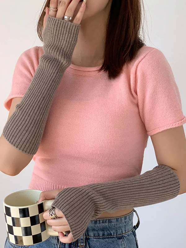 Casual Wool Knitting Keep Warm Solid Color Arm Warmers Accessories - Image 5