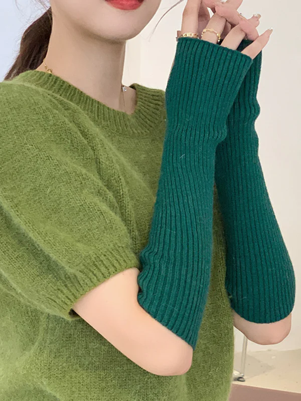 Casual Wool Knitting Keep Warm Solid Color Arm Warmers Accessories - Image 6