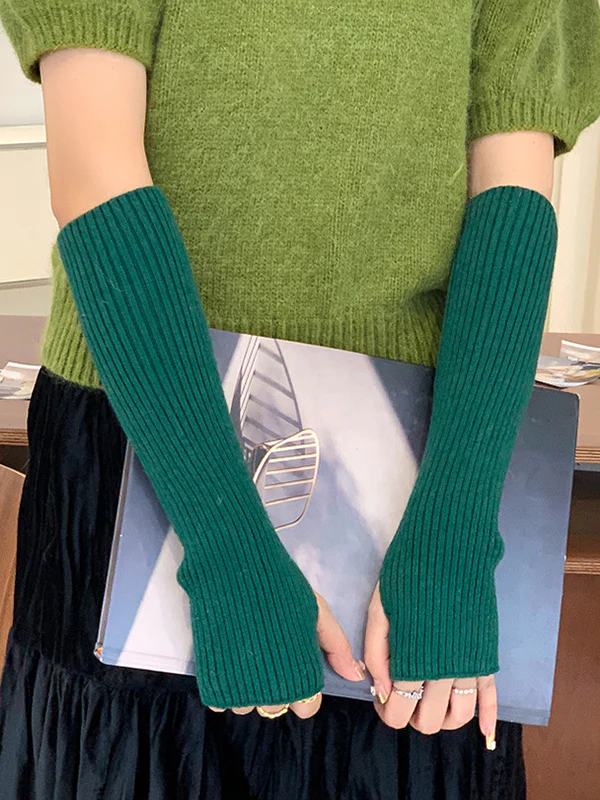 Casual Wool Knitting Keep Warm Solid Color Arm Warmers Accessories - Image 7