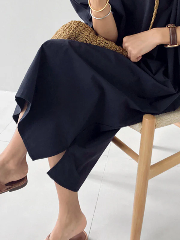 Causal Plus Size Pleated Raglan Sleeve V-Neck Midi Dress - Image 15