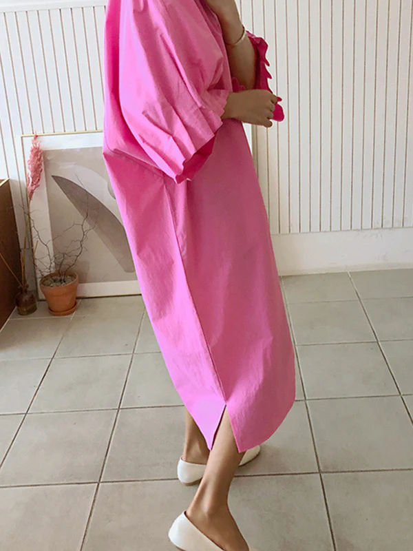 Causal Plus Size Pleated Raglan Sleeve V-Neck Midi Dress - Image 8