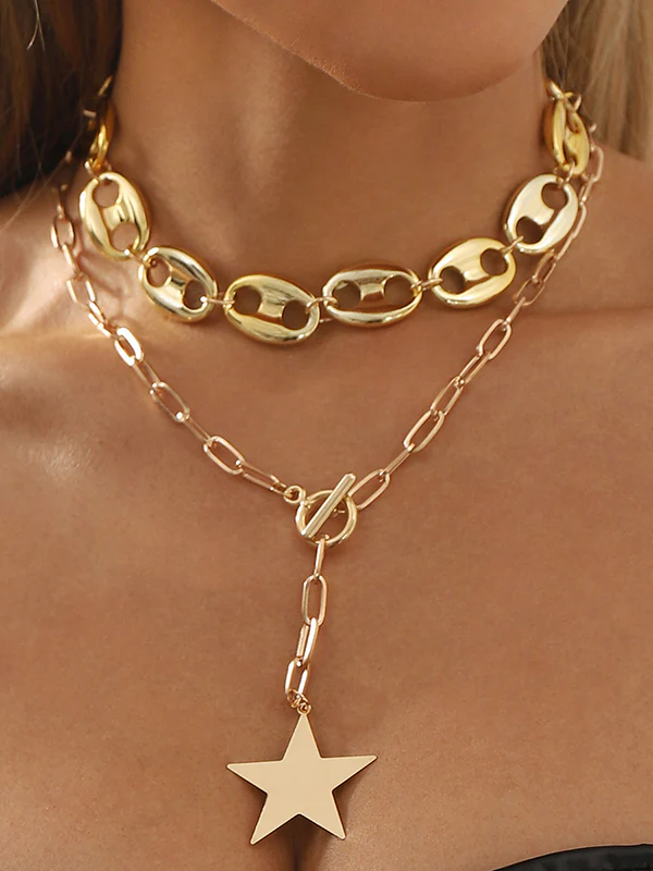 Chains Double Layered Geometric Star Shape Necklaces Accessories - Image 3