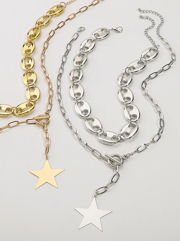 Chains Double Layered Geometric Star Shape Necklaces Accessories - Image 4